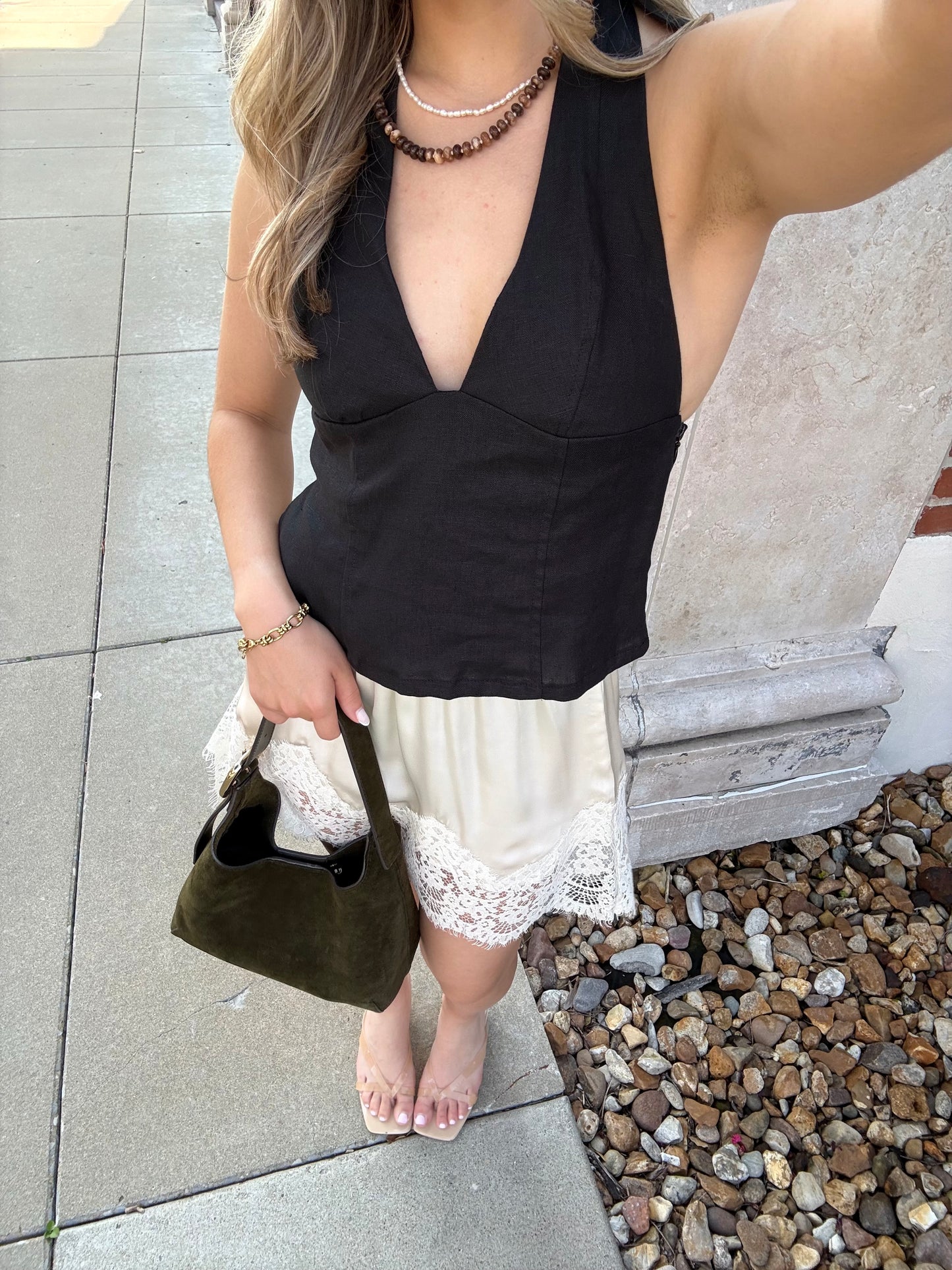Meet Me In The MIddle Mini Slip Skirt- Tofu