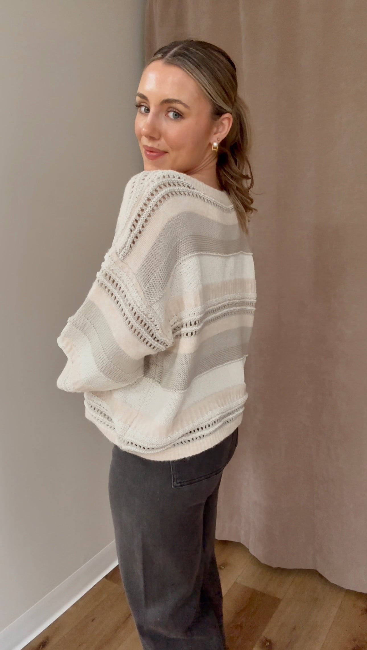 Cassandra Knit Sweater Top- Ivory Multi