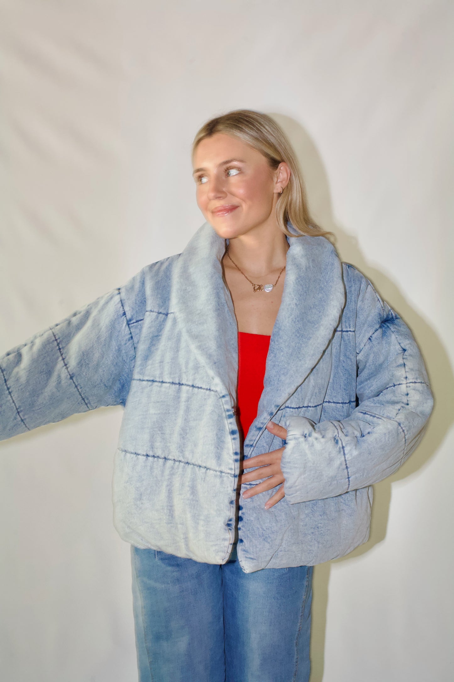 Amber Quilted Denim Jacket- Light Wash