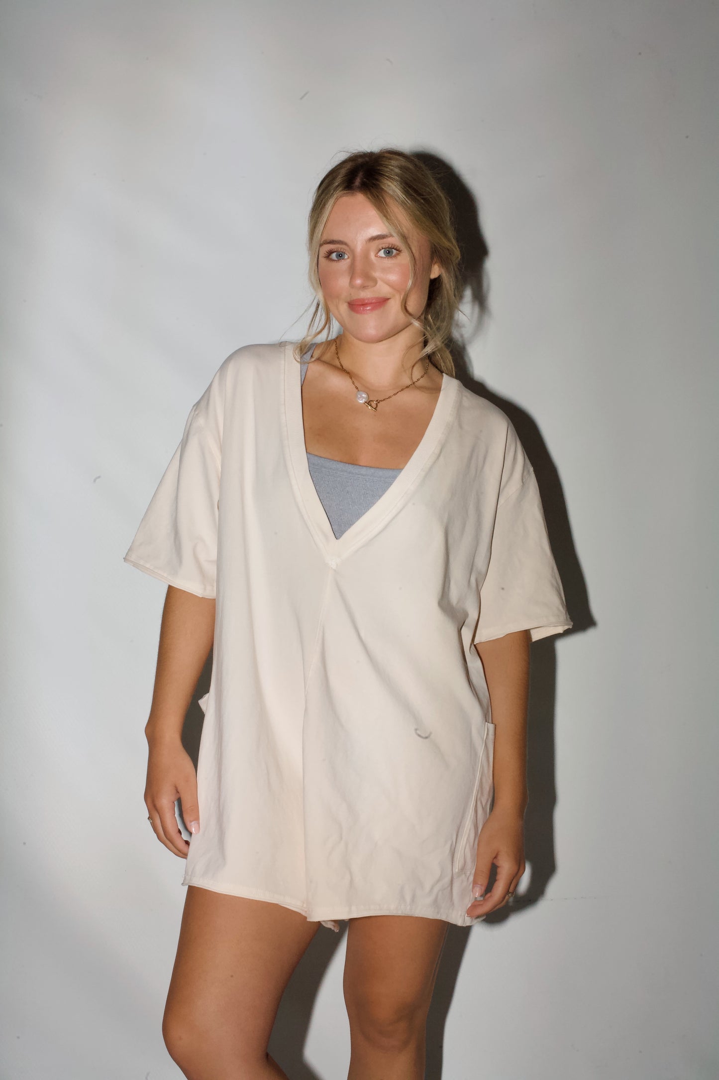 Hot Shot Tee Romper- Bleached Clay