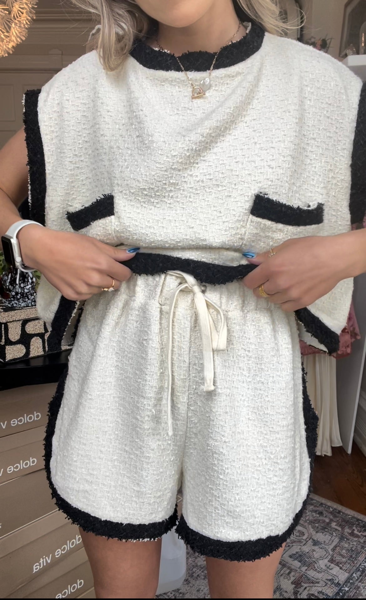 Margot Tweed Shorts- Cream/Black