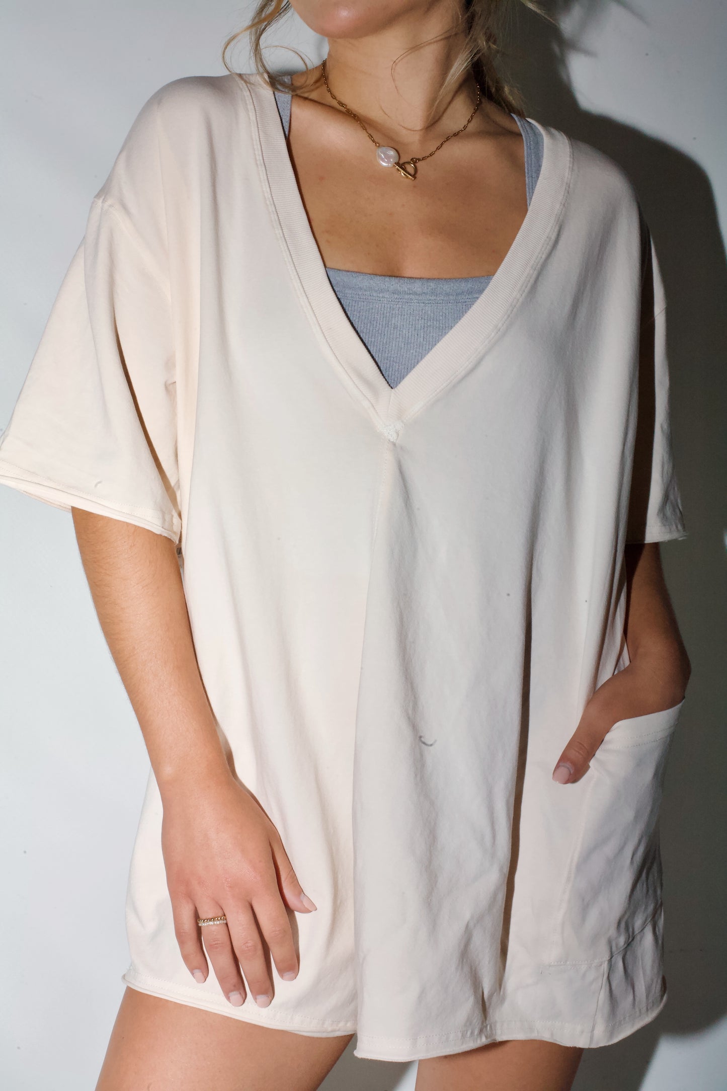 Hot Shot Tee Romper- Bleached Clay
