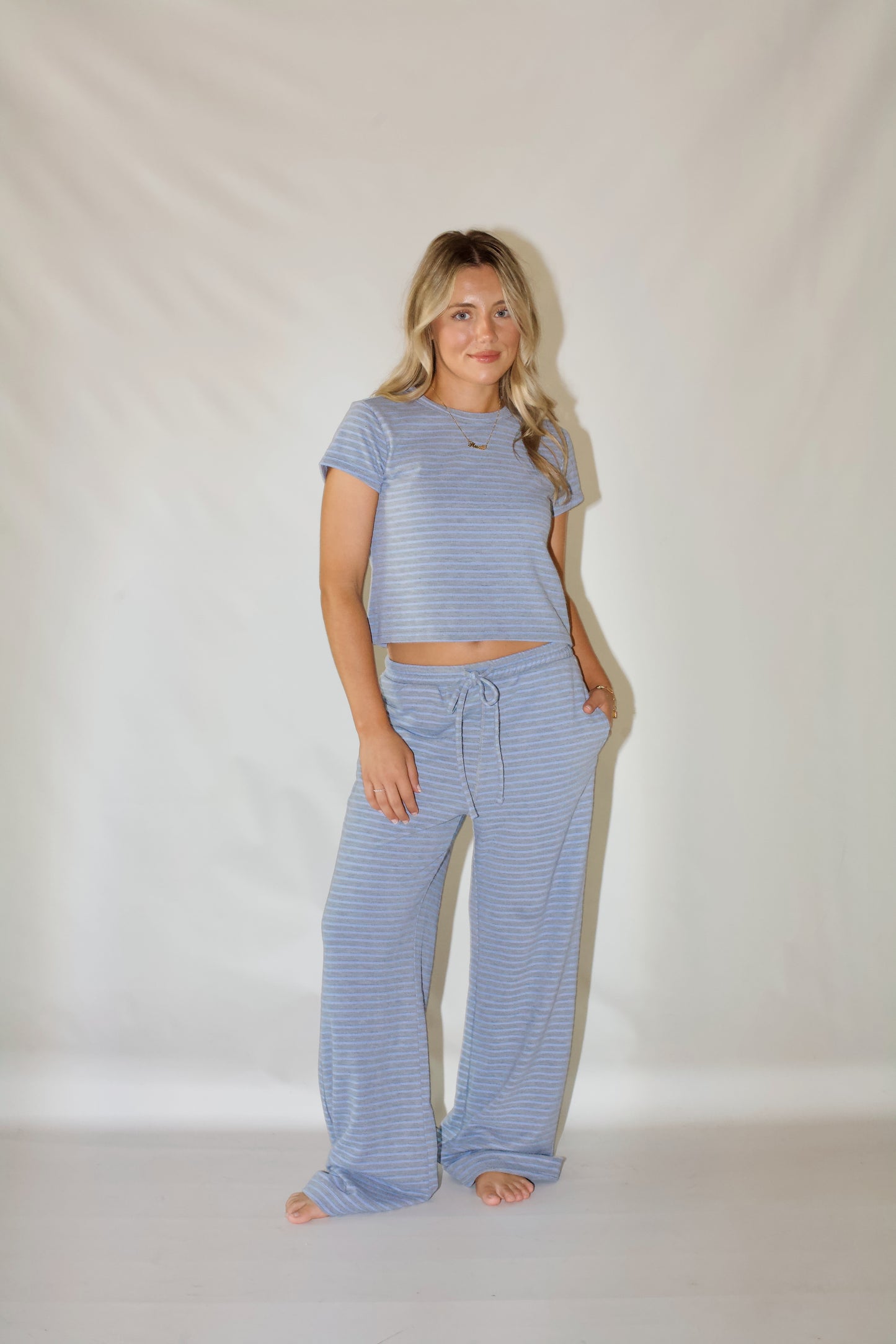 Jetsetter Striped Top- Grey/Blue