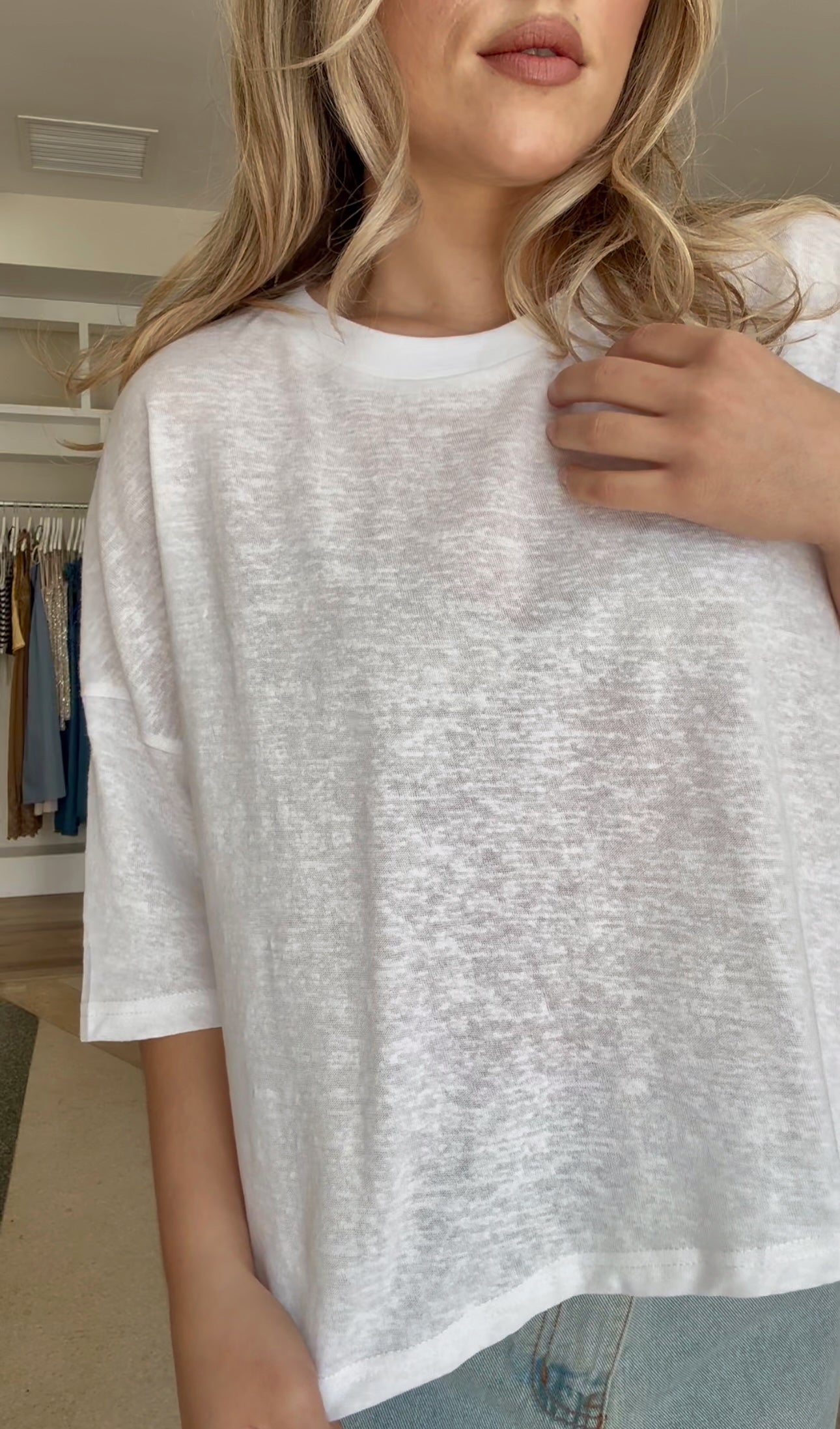 Layover Linen Blend Short Sleeve Top- White