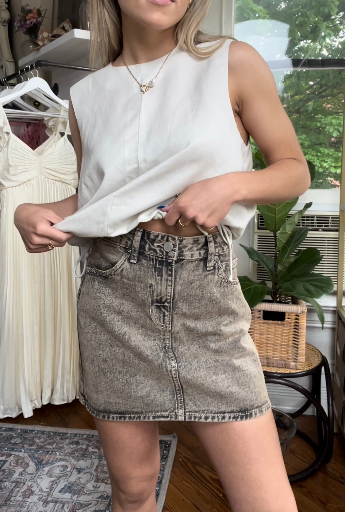 Danni Denim Skirt- Washed Olive