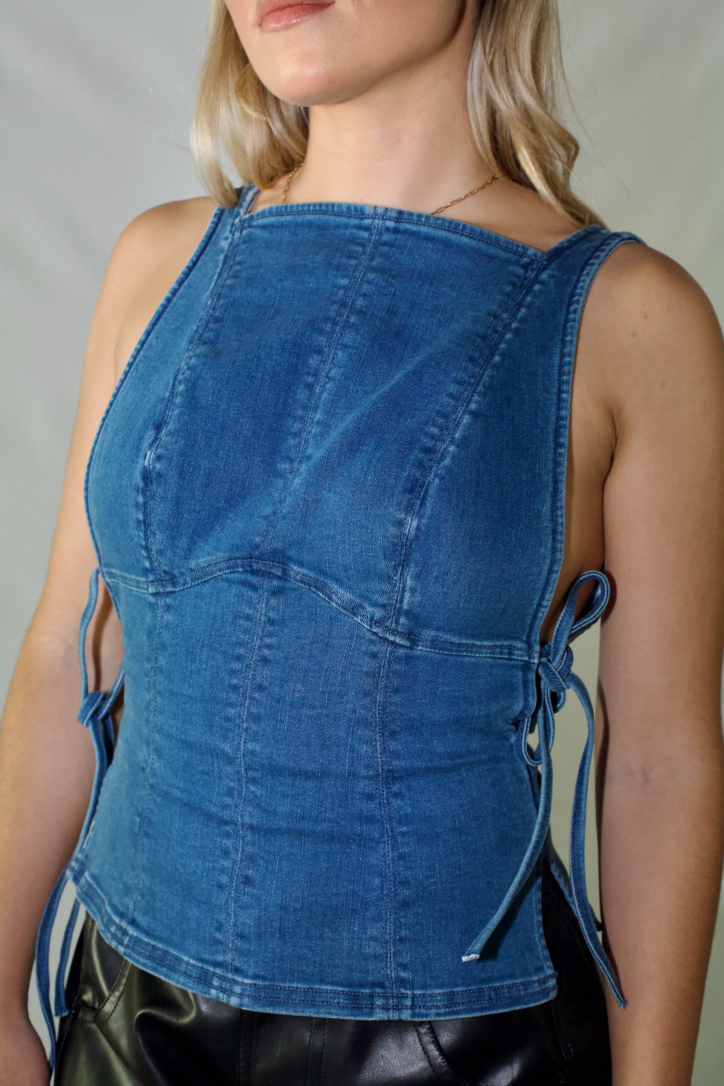 Not My Fault Corset- Denim Baby Blue Wash