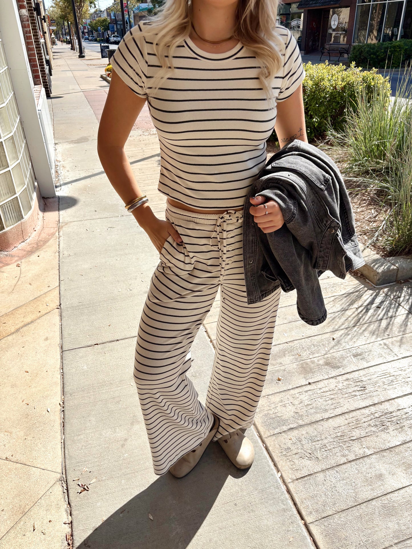 Line Drills Striped Top- Cream/Black