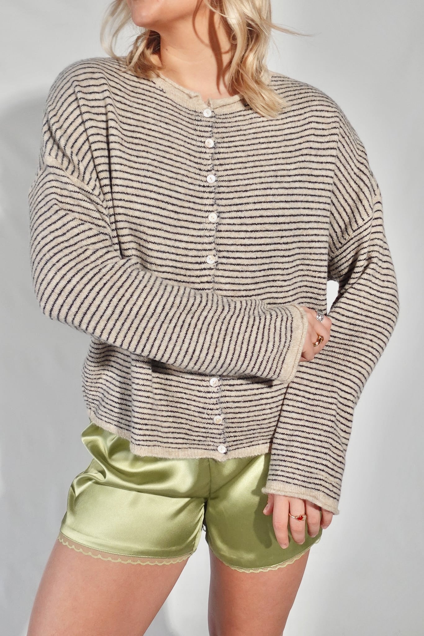 Piper Cardigan- Pin Striped Natural/Navy