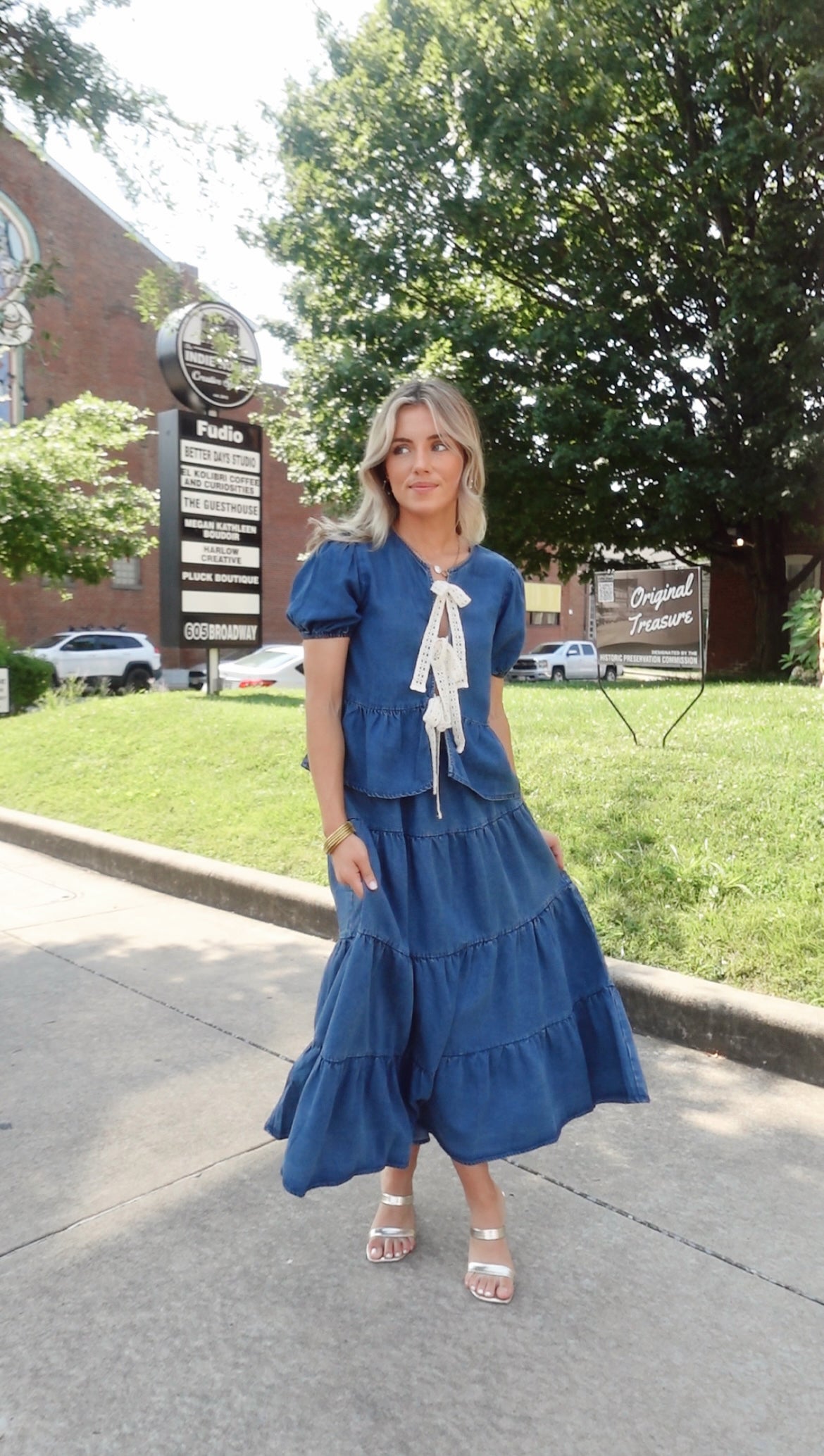 Archives Tiered Maxi Skirt- Denim