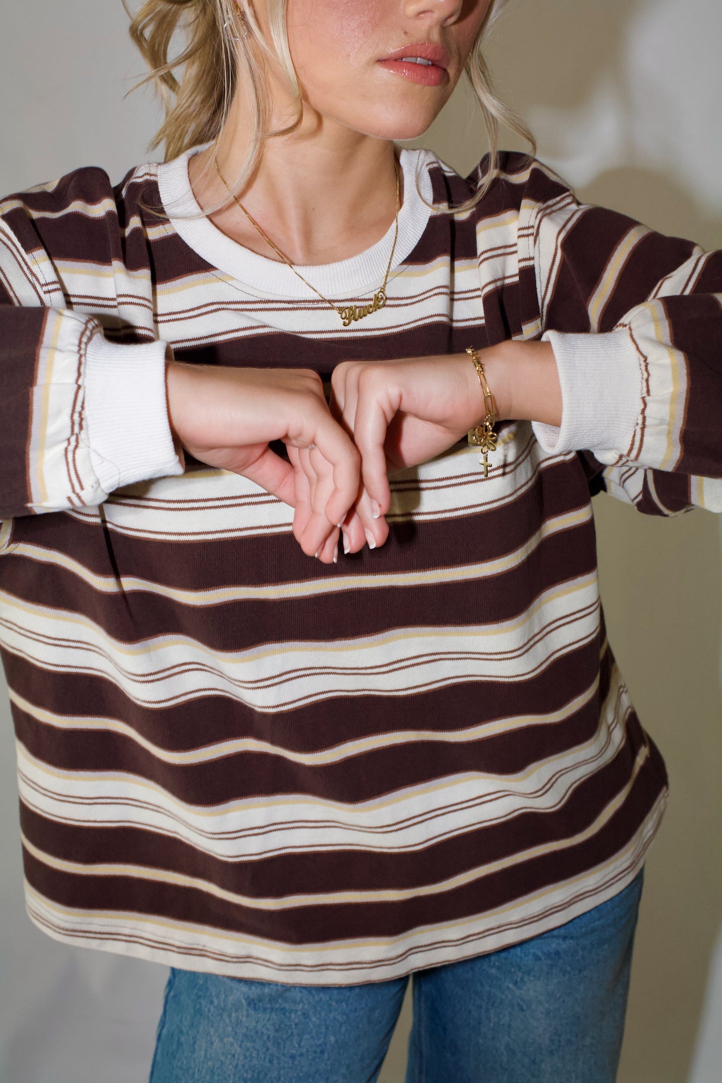 Penny Crew Neck Top- Brown Multi