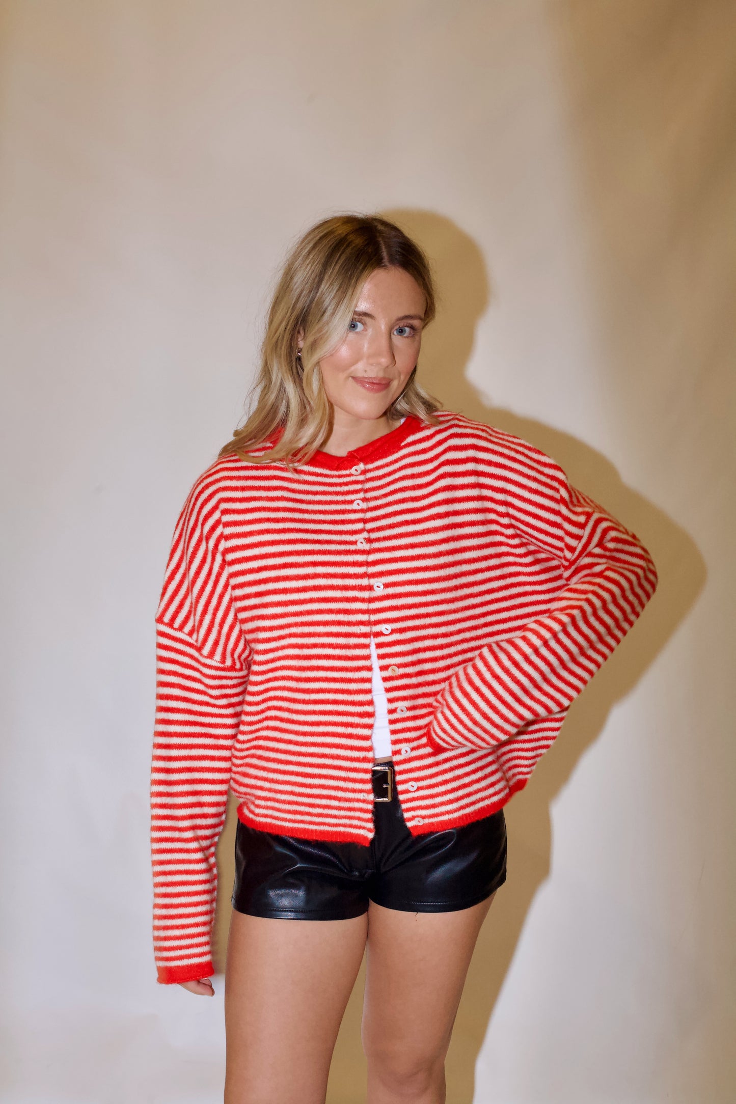 Piper Cardigan- Striped Red/White