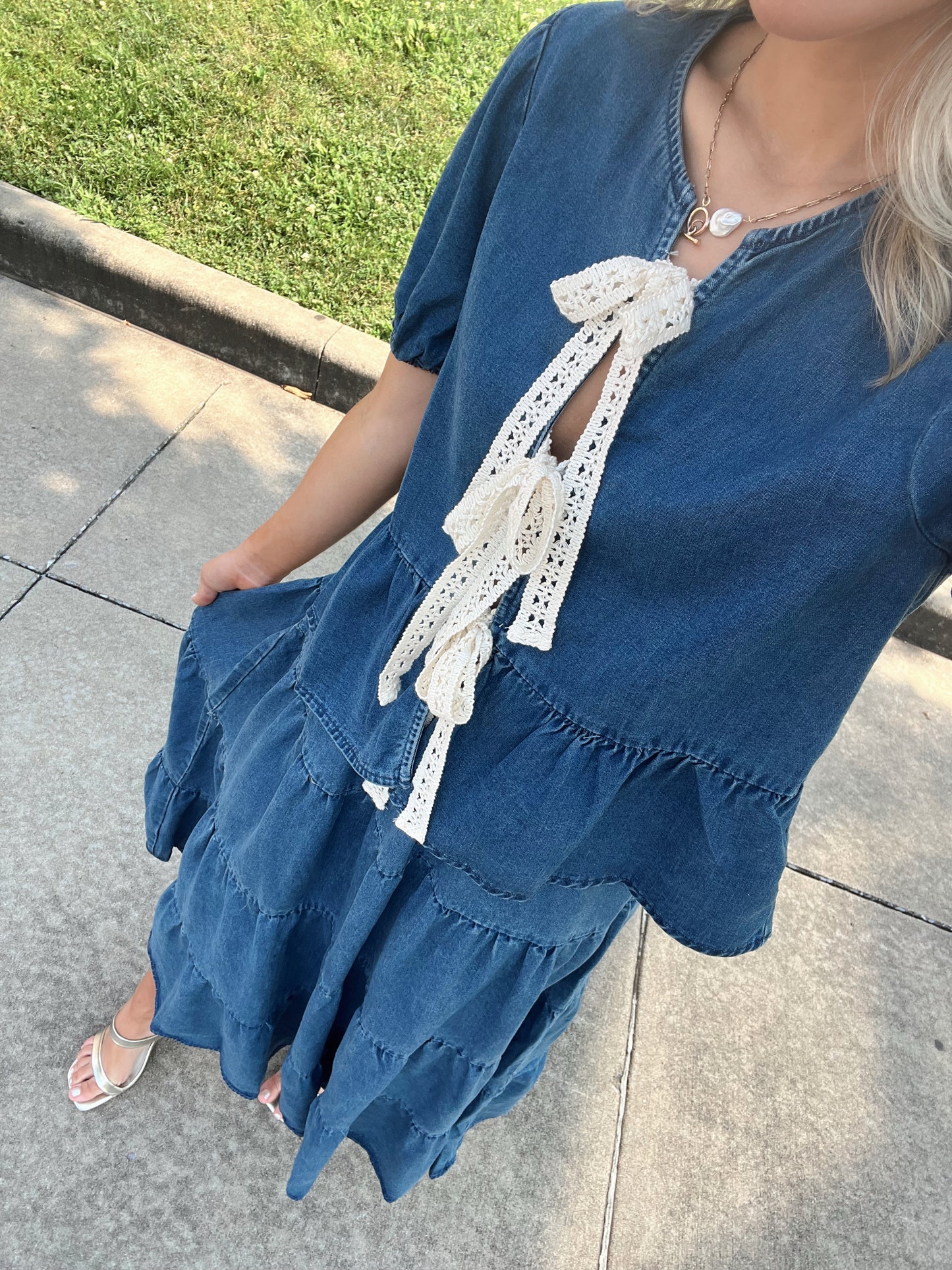 Archives Tiered Maxi Skirt- Denim