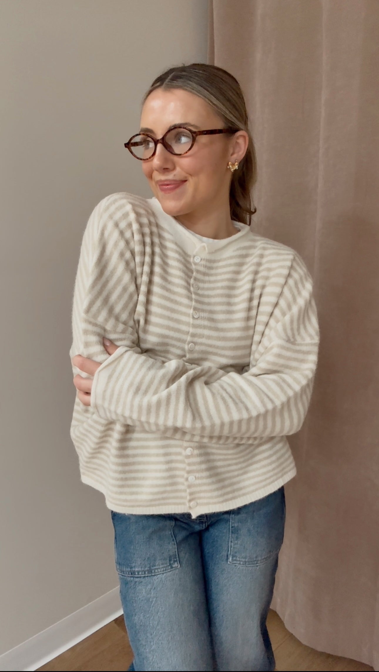 Piper Cardigan- Sand/White