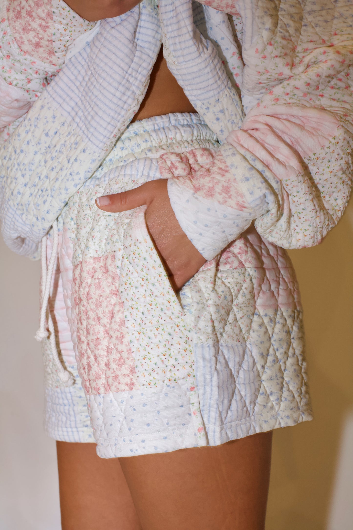 Sabrina Quilted Shorts- Pastel Pink multi