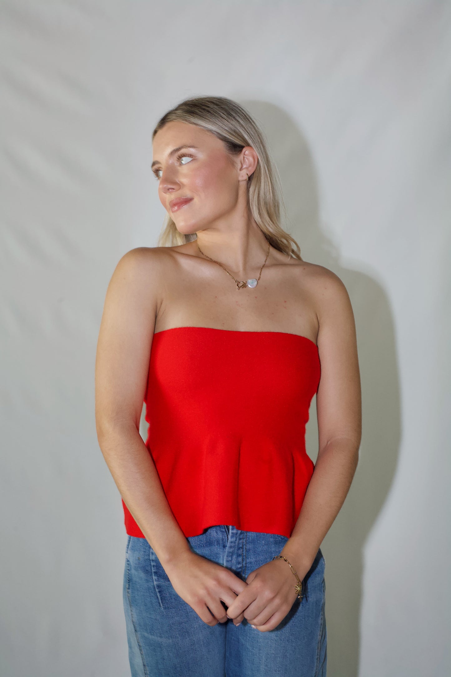 Blushed Peplum Top-Red