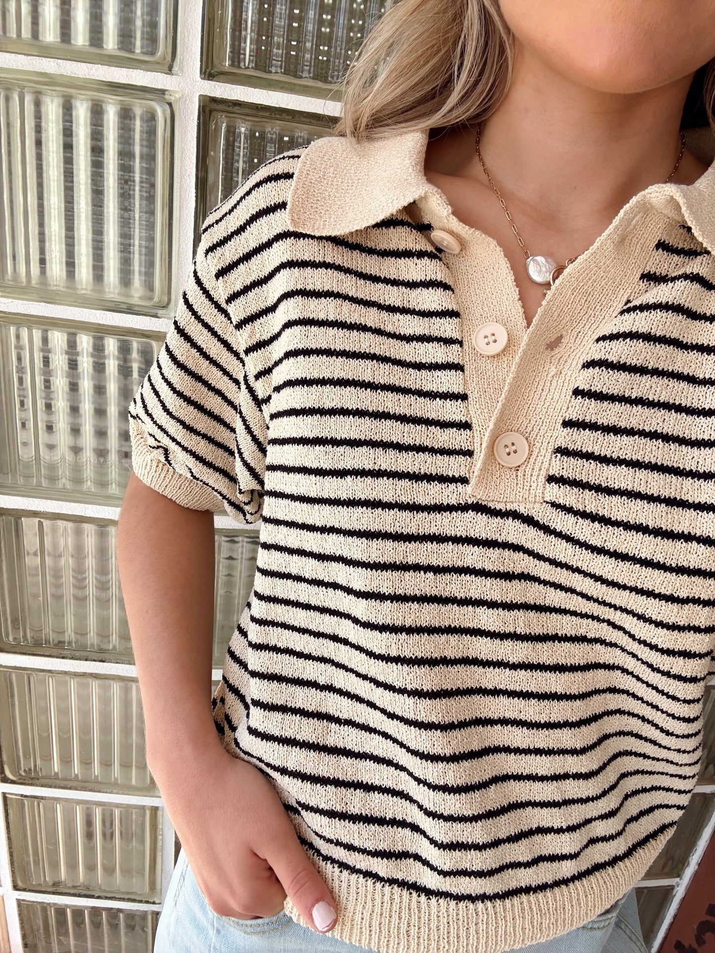 Think It Over Collared Top-Tan/Black