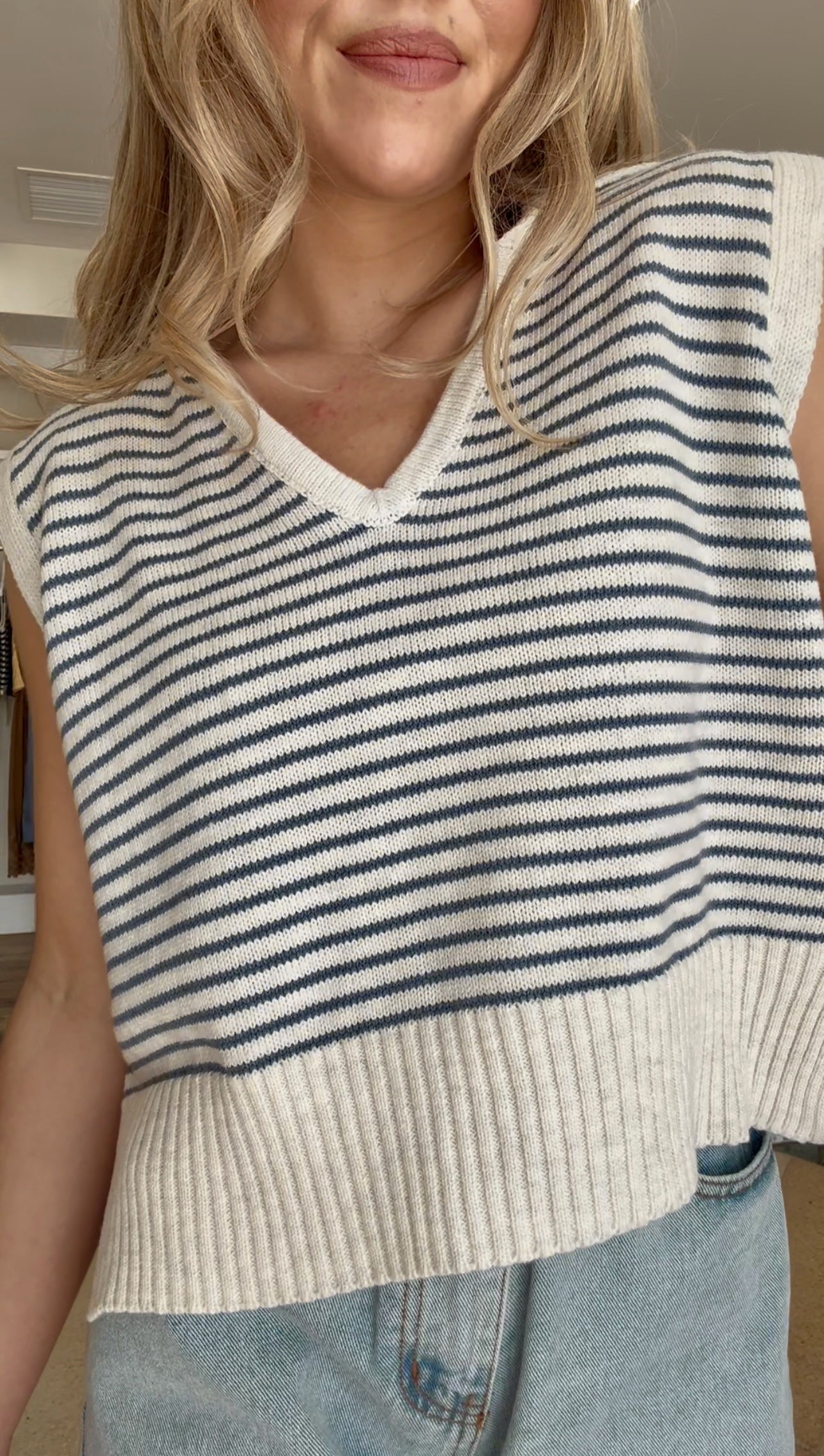 Vinny Collared Knit Top- Blue
