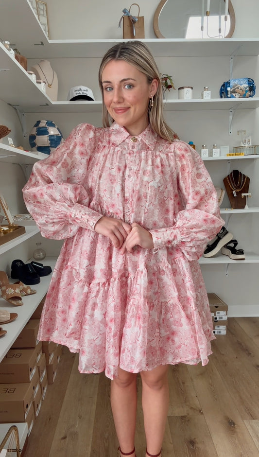 Rosie Mini Shirt Dress- Pink Floral