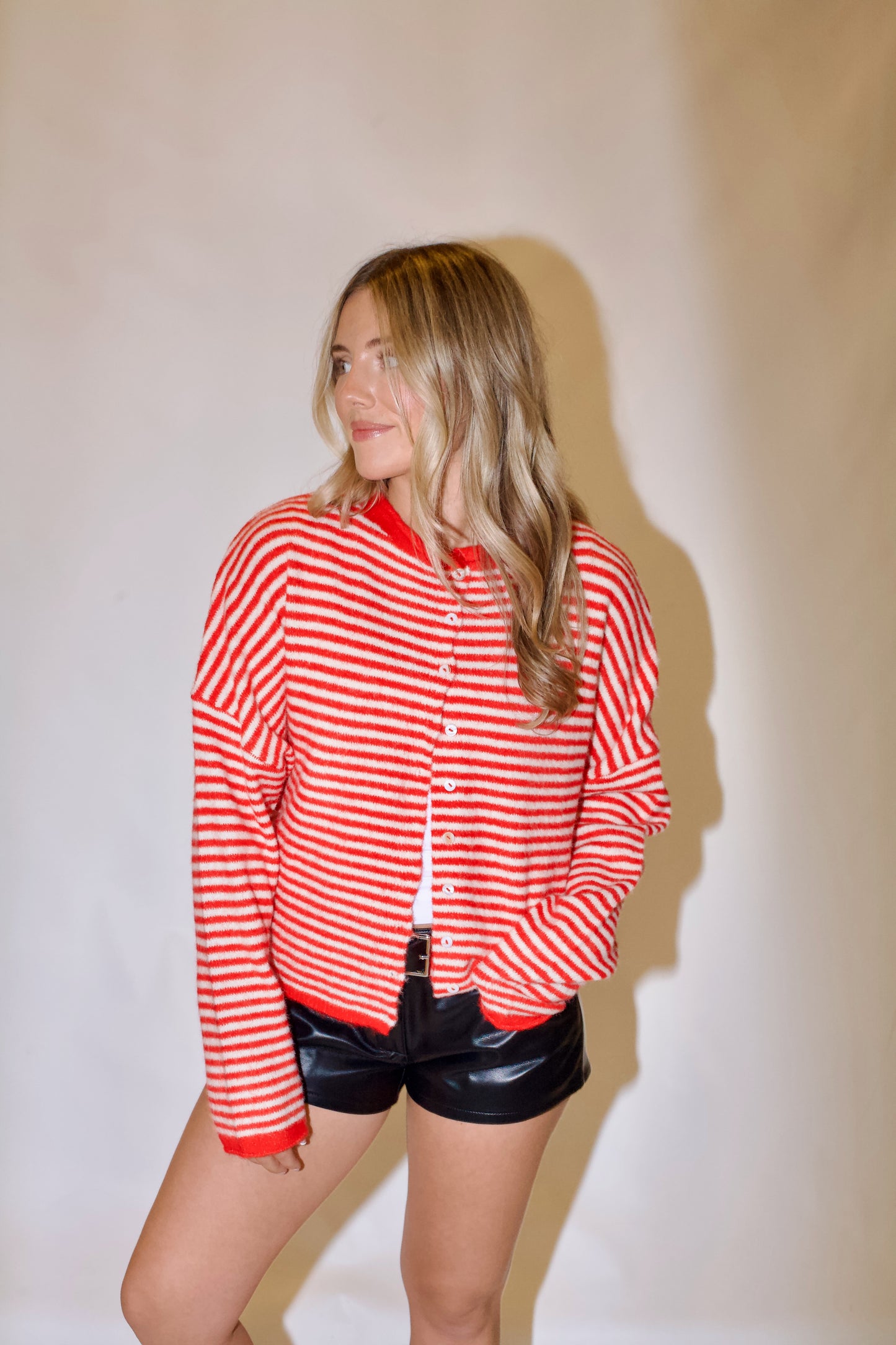 Piper Cardigan- Striped Red/White