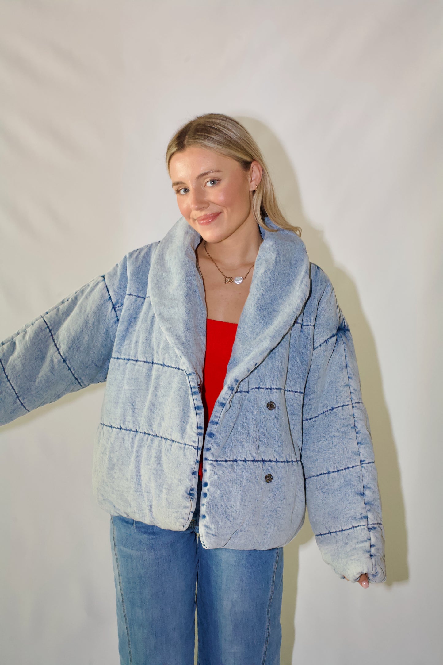 Amber Quilted Denim Jacket- Light Wash