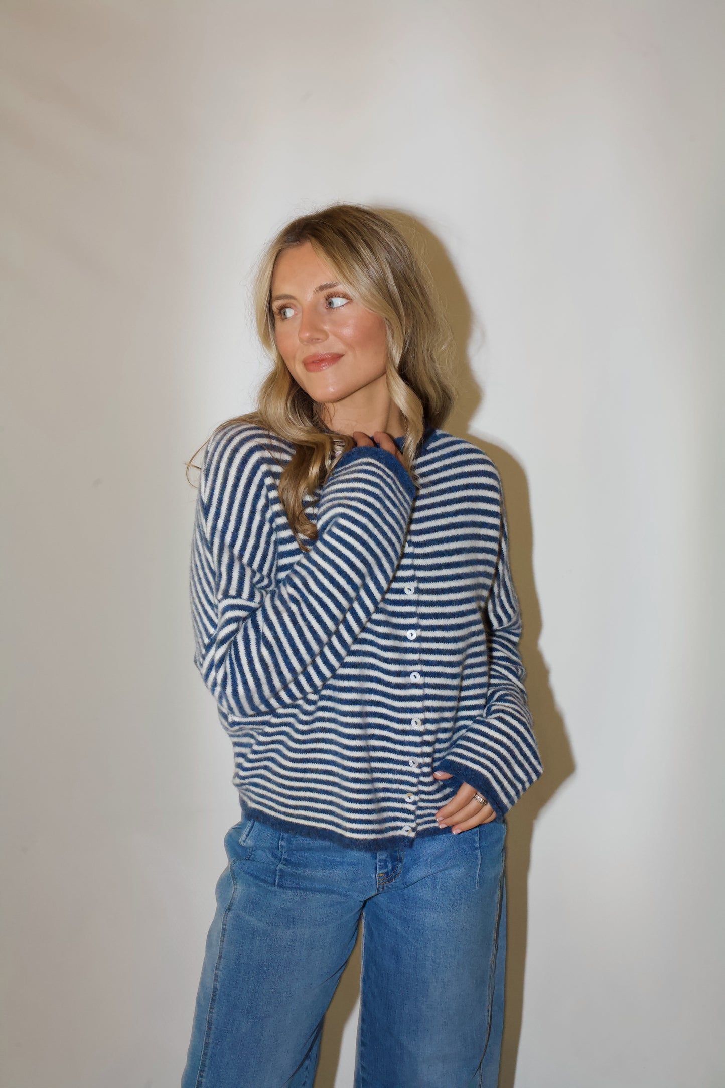 Piper Cardigan- Striped Denim Blue