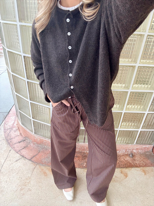 Dixon Pinstriped Pull-on Pants- Brown