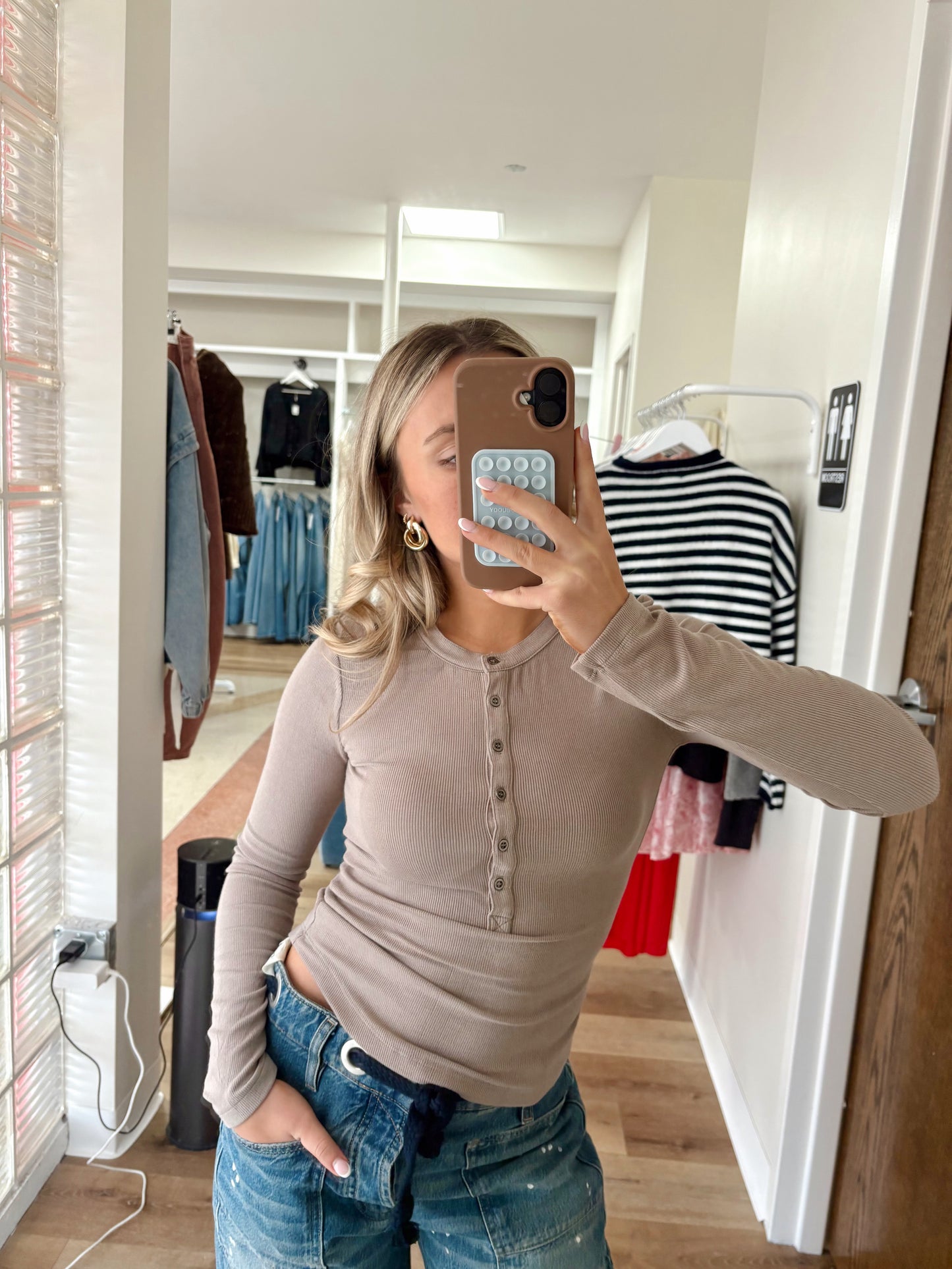 Tell Me More Ribbed Henley- Mocha