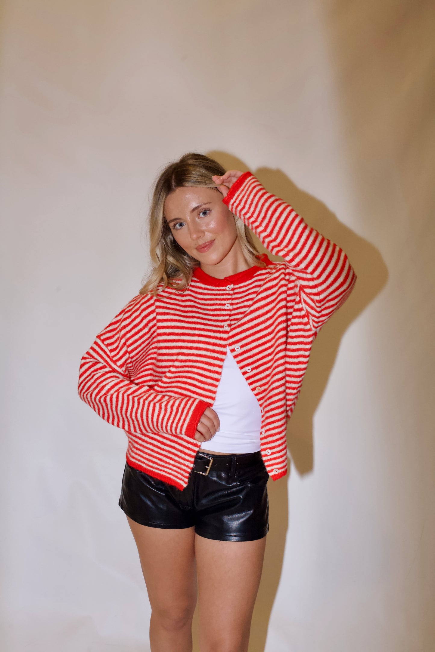 Piper Cardigan- Striped Red/White