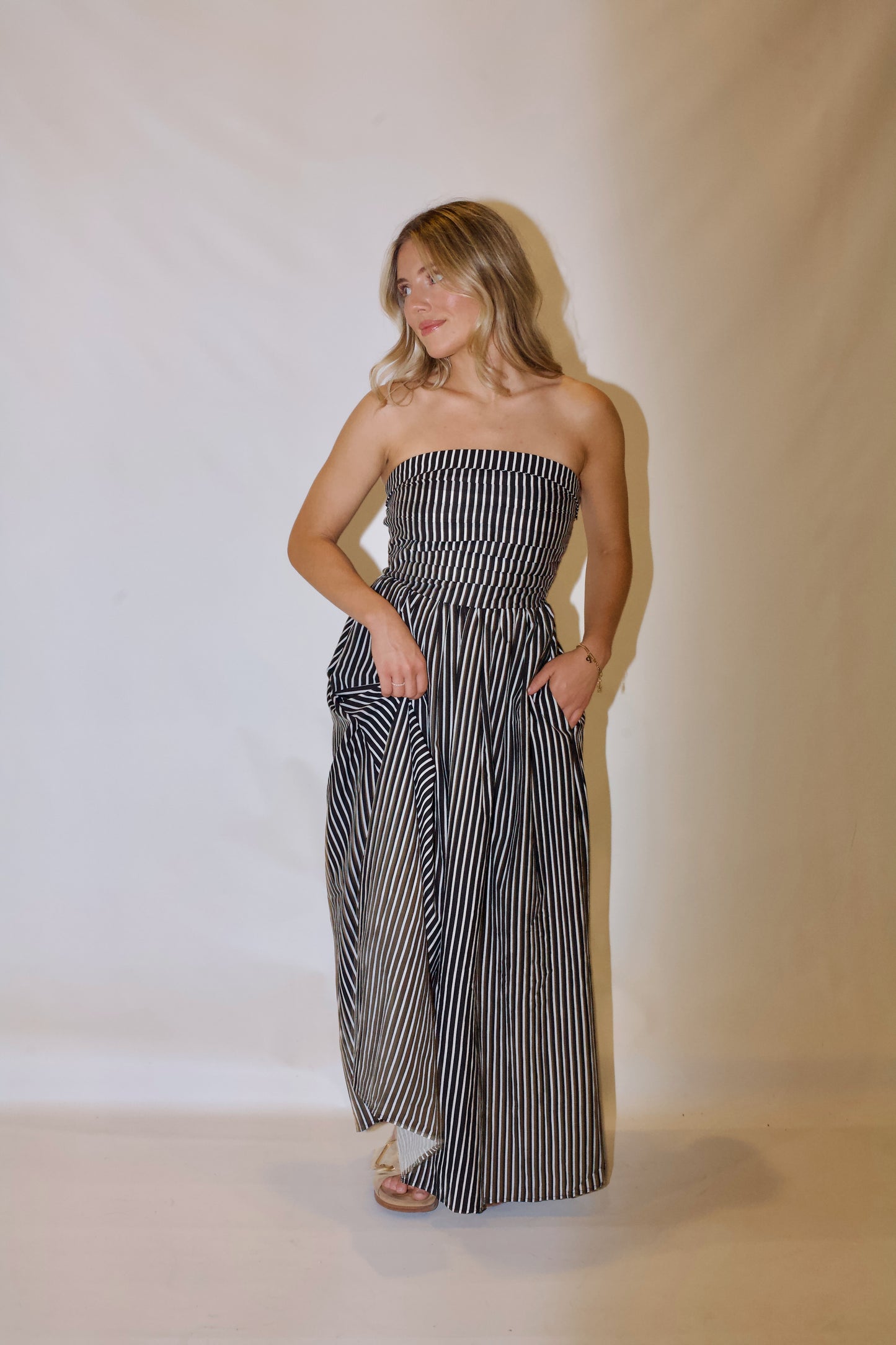 Playing Time Striped Midi Dress-Black/White