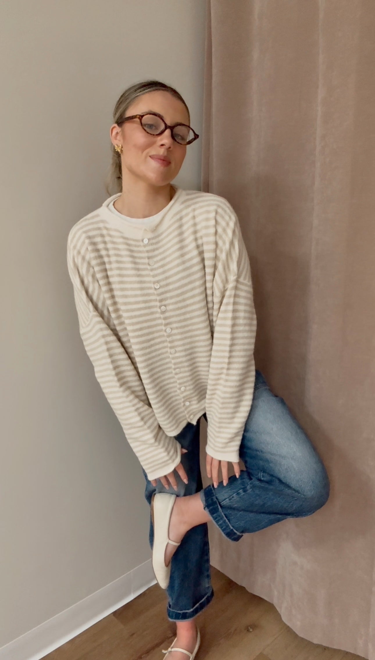Piper Cardigan- Sand/White