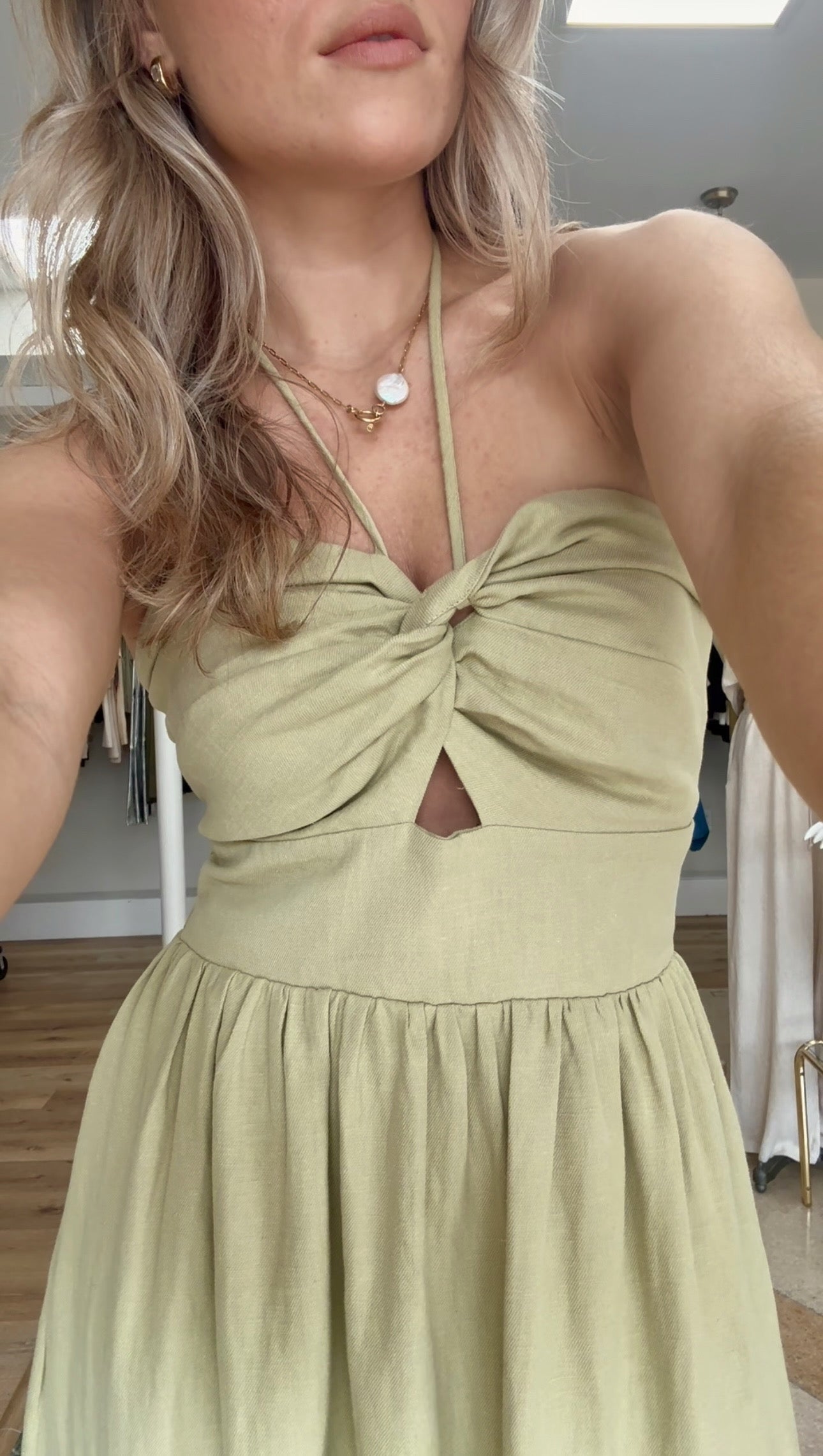 Birds Of a Feather Halter Midi Dress- Matcha