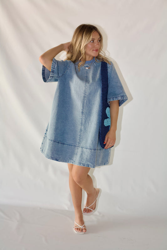 Harlow Denim Mini Dress- Ocean Blue