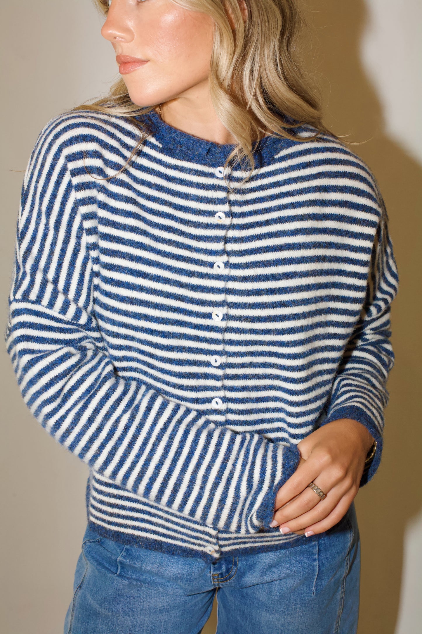 Piper Cardigan- Striped Denim Blue