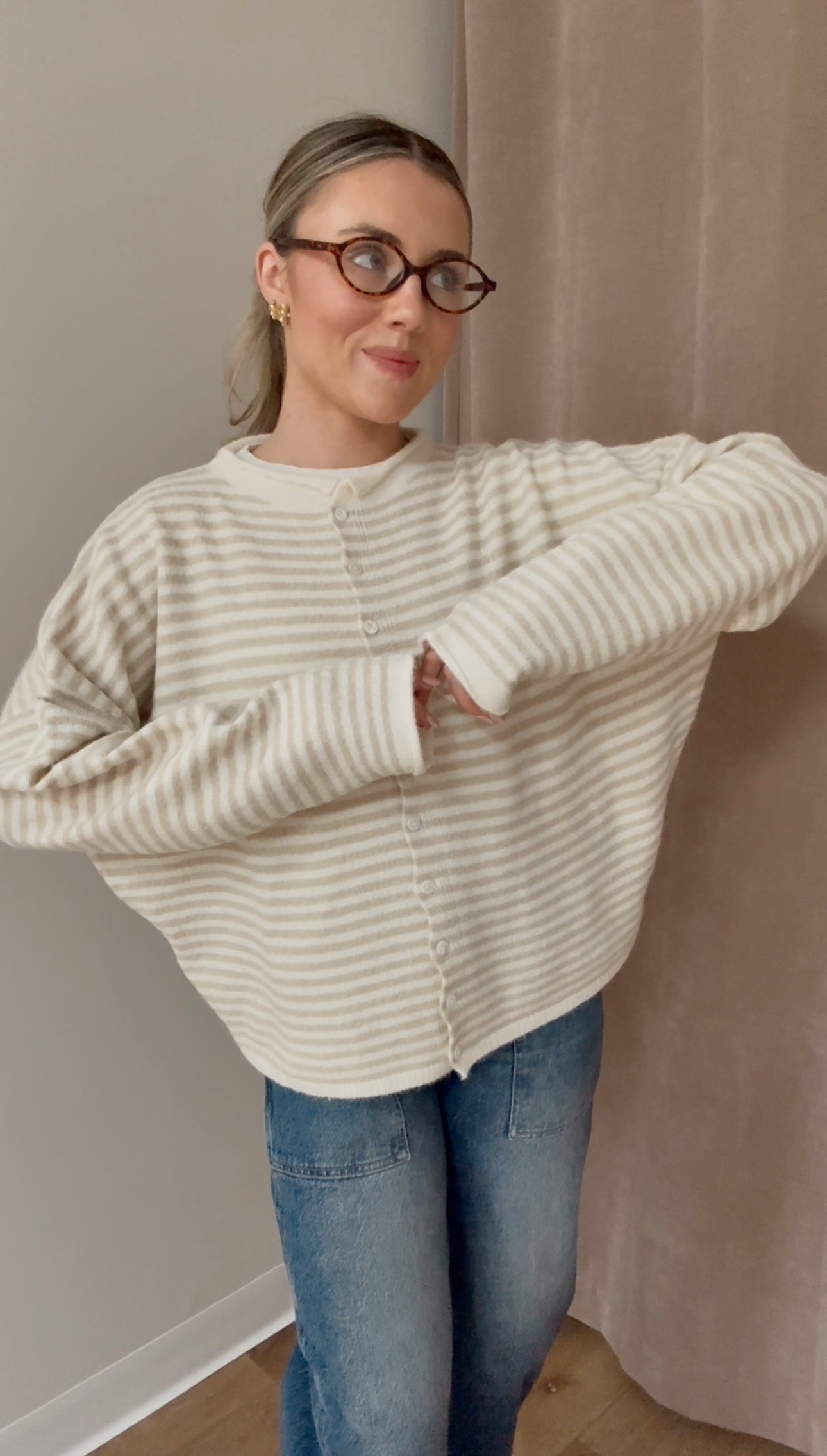 Piper Cardigan- Sand/White