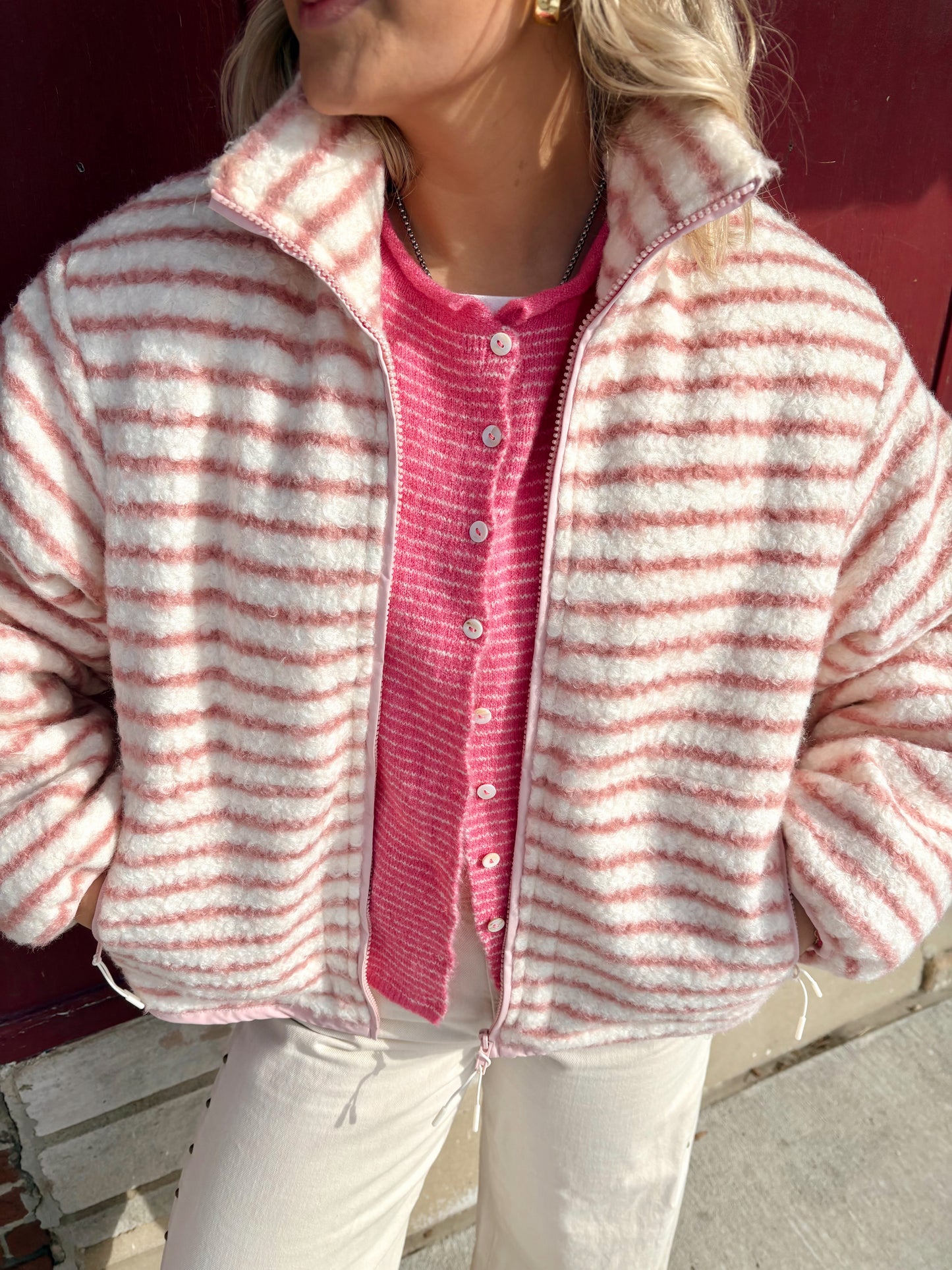 Piper Cardigan- Pin Striped Bubblegum Pink