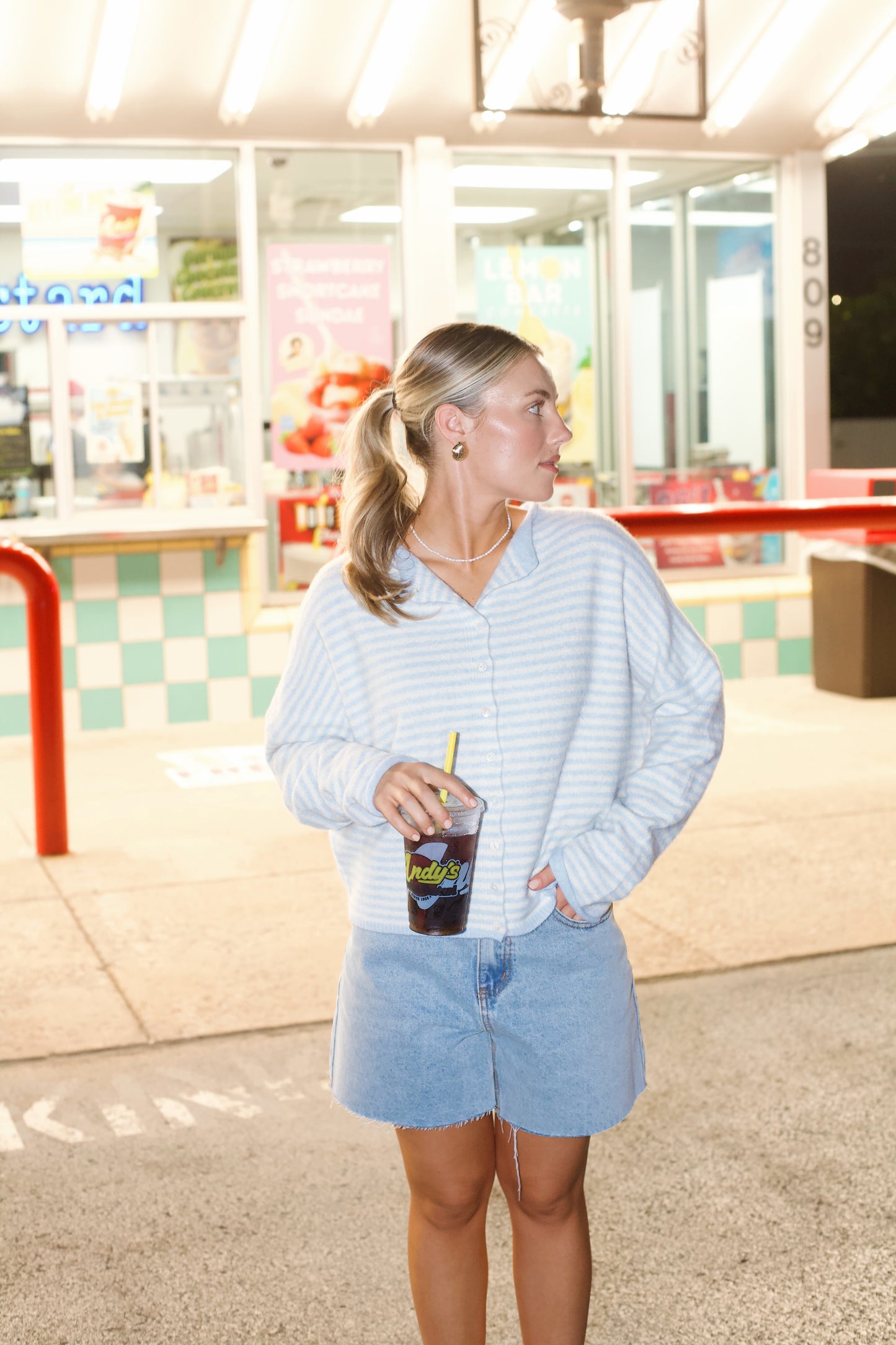Piper Cardigan- Striped Ocean Blue