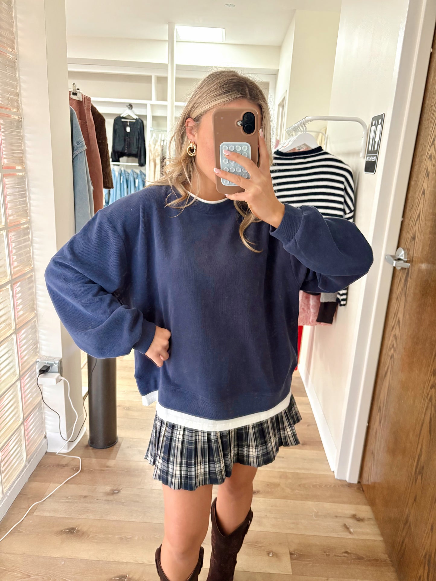 Colby Layered Crew Neck- Navy