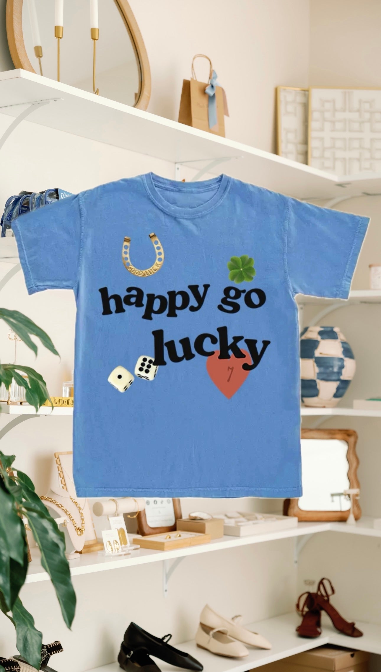 Happy Go Lucky Tee- Royal Caribe