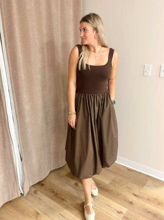 Bethany Midi Dress-Brown
