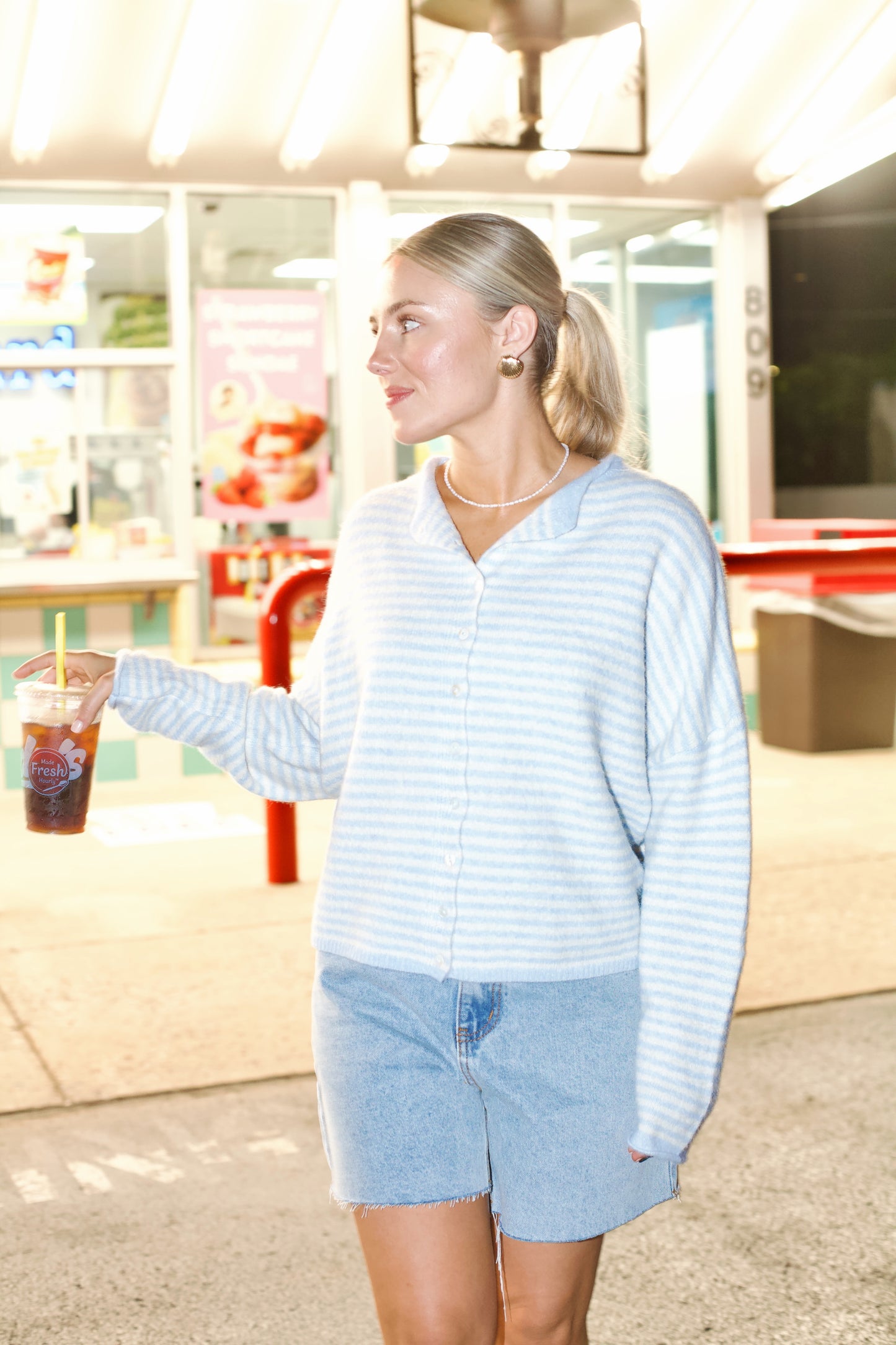 Piper Cardigan- Striped Ocean Blue