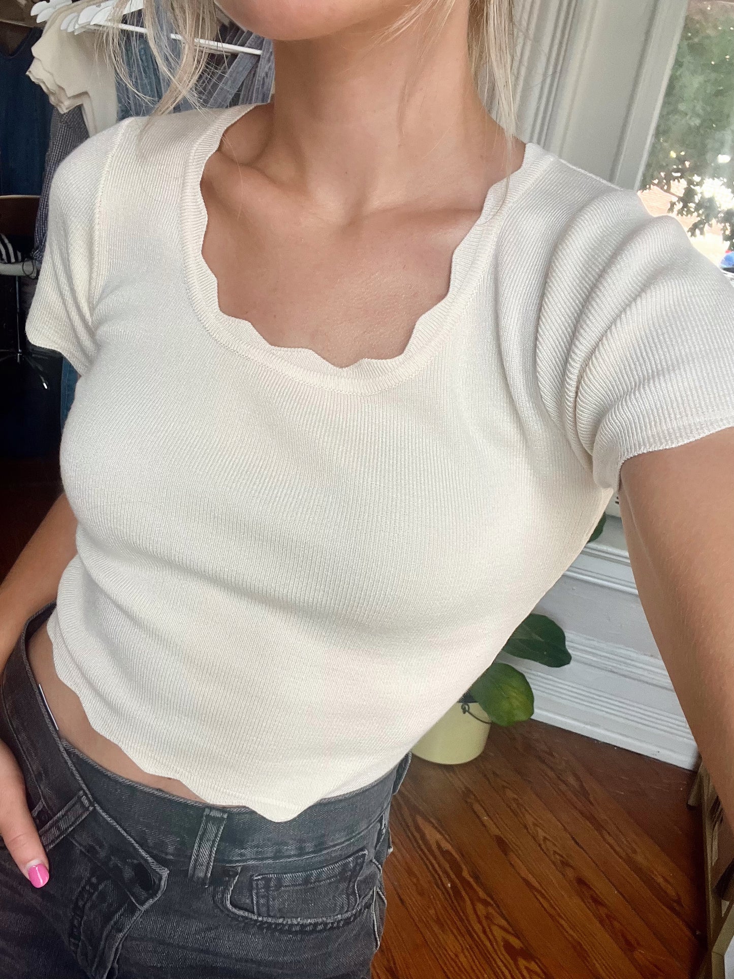 Claremont Scalloped Top- Cream
