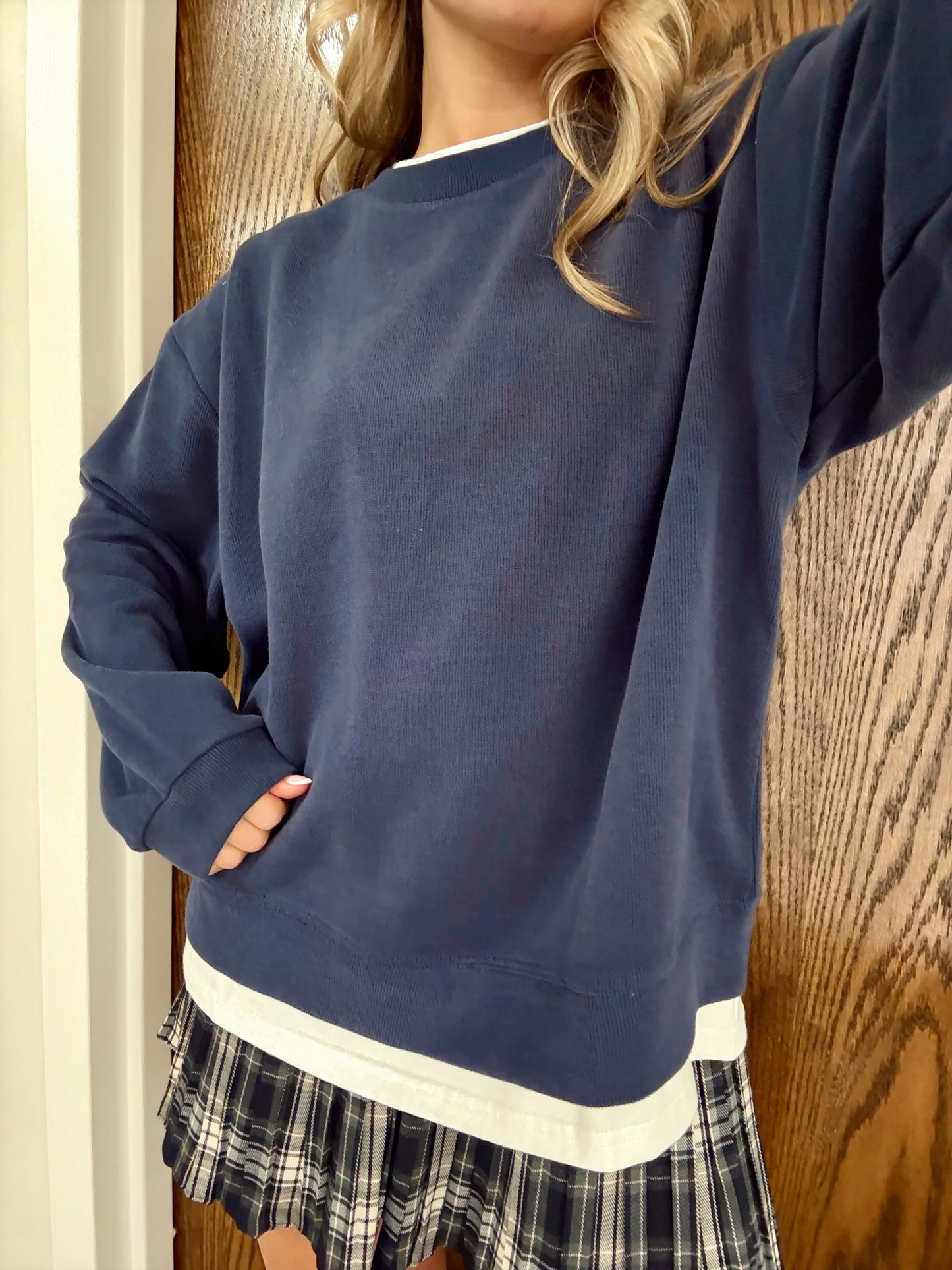 Colby Layered Crew Neck- Navy