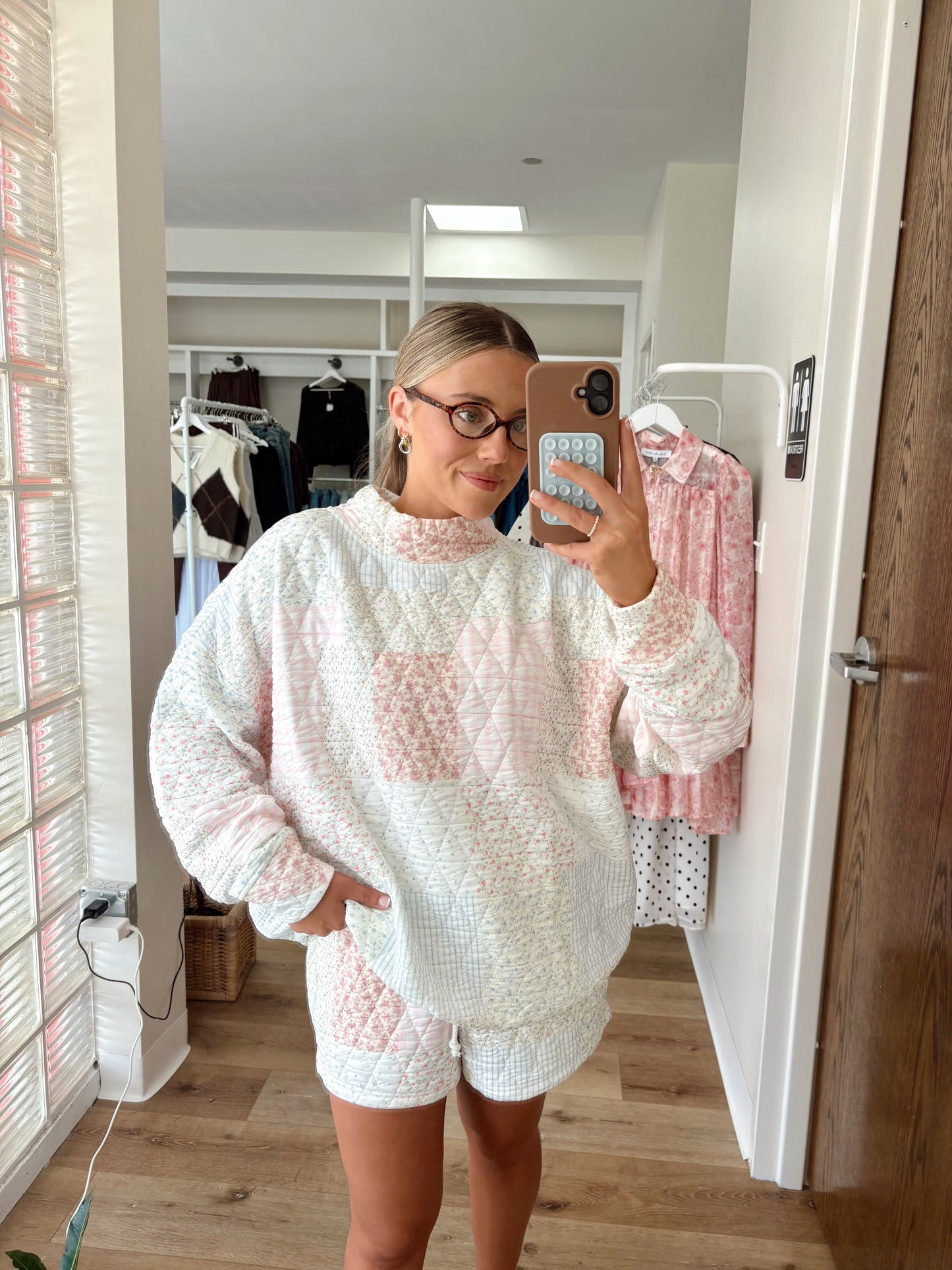 Sabrina Quilted Shorts- Pastel Pink multi