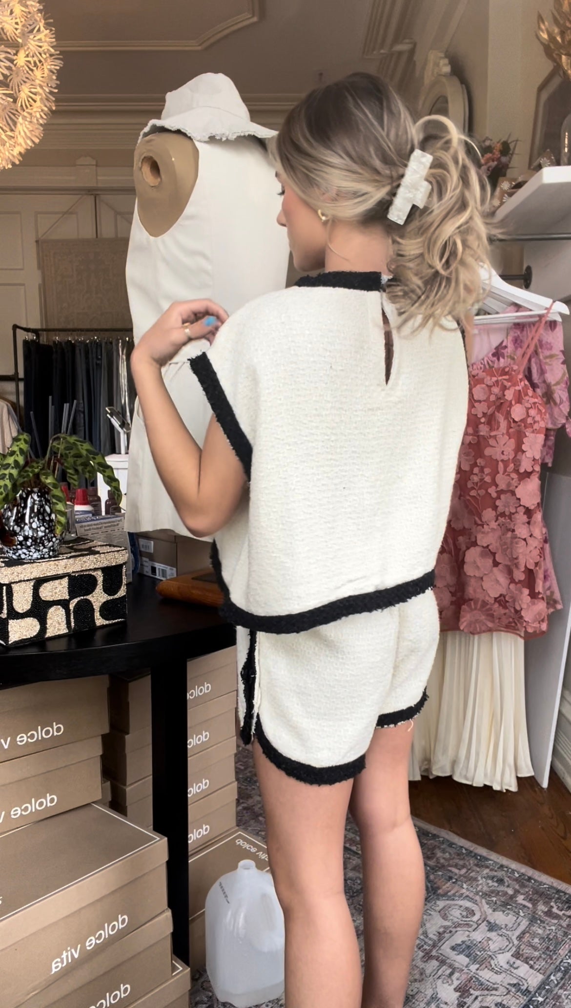 Margot Tweed Shorts- Cream/Black