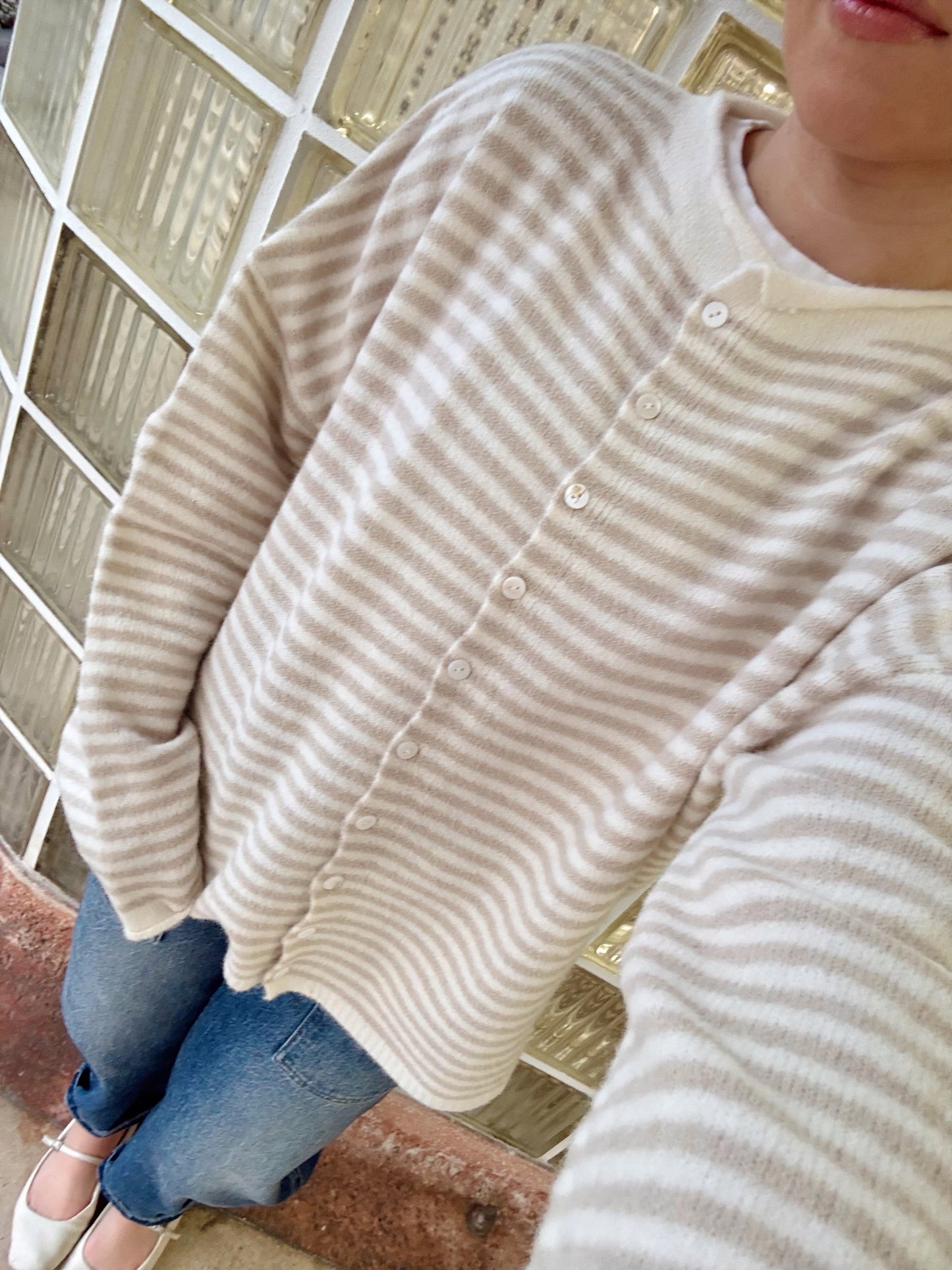 Piper Cardigan- Sand/White