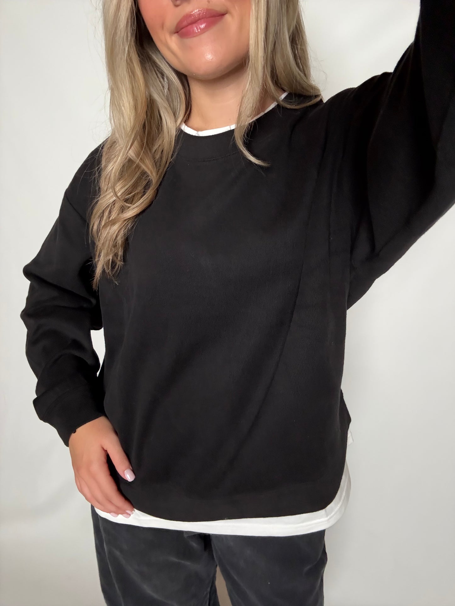 Colby Layered Crew Neck- Black