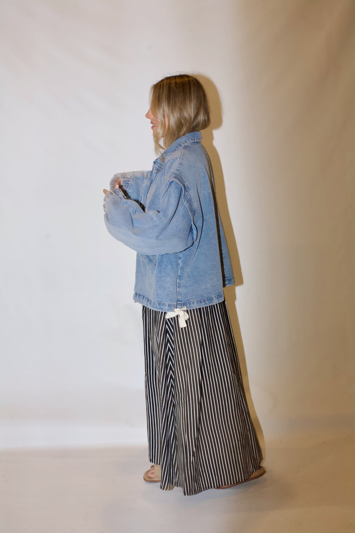 Pep Rally Denim Bomber Jacket- Light Wash