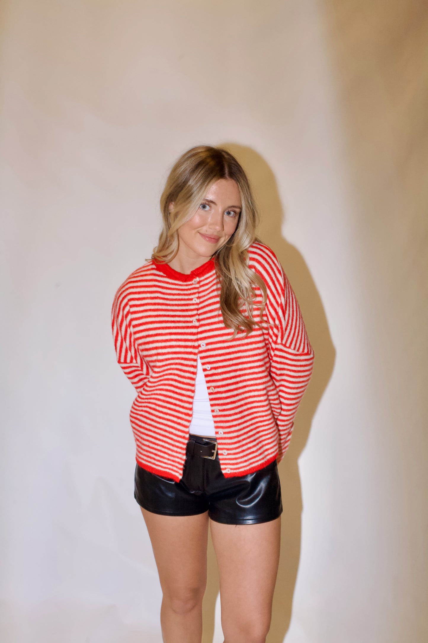 Piper Cardigan- Striped Red/White