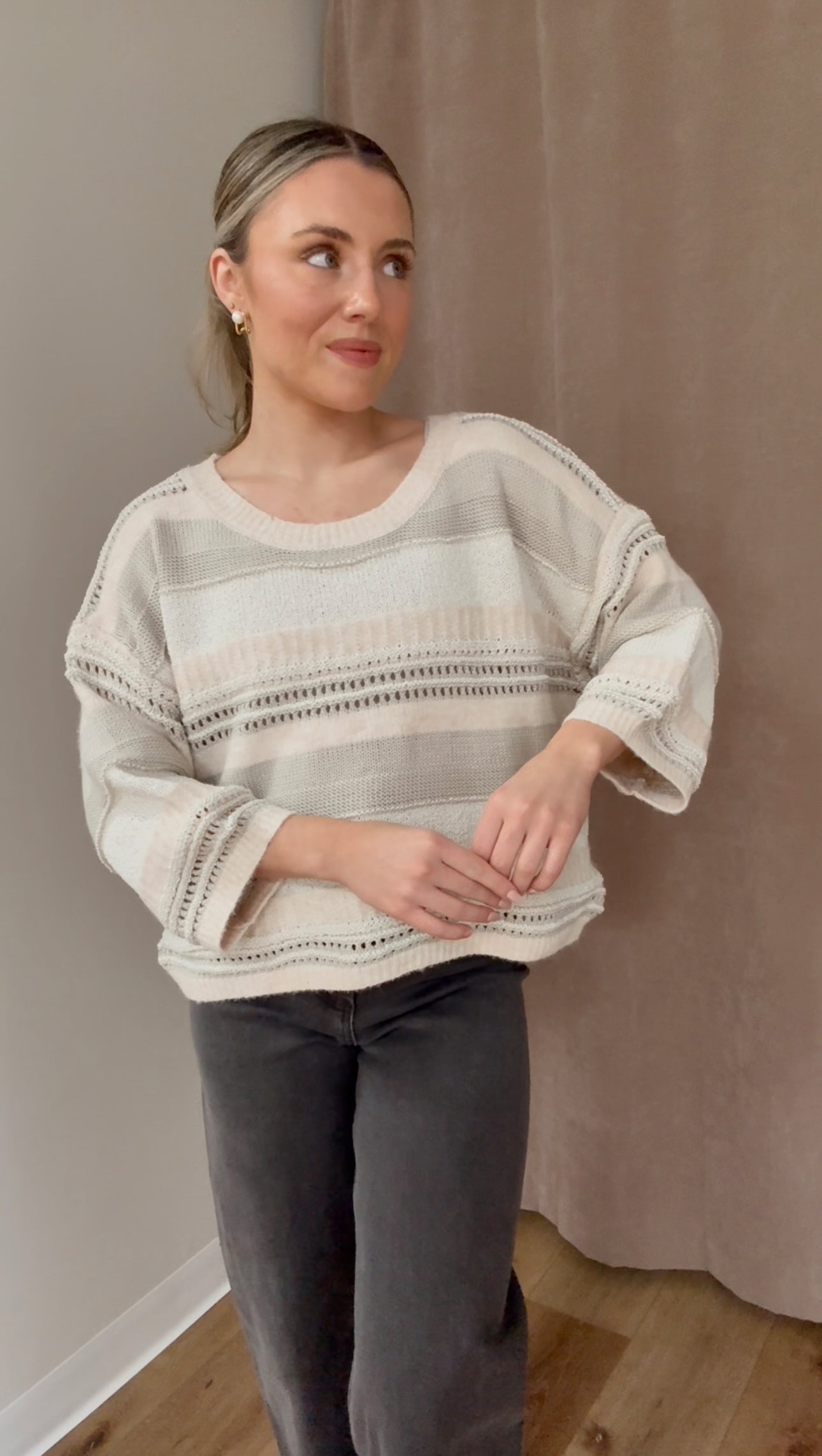 Cassandra Knit Sweater Top- Ivory Multi