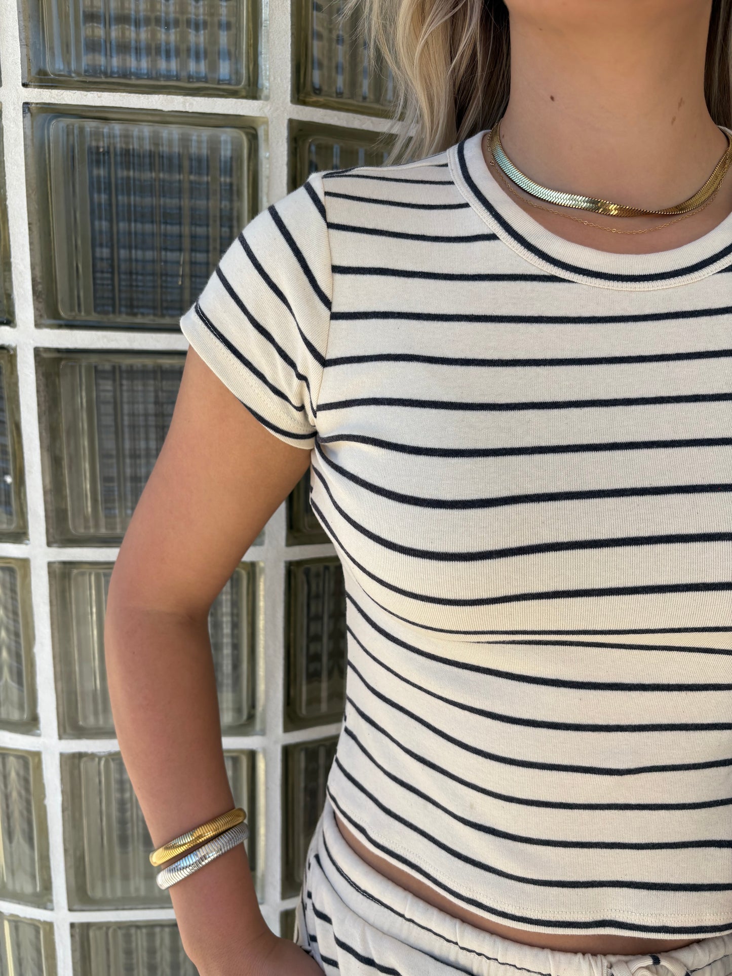 Line Drills Striped Top- Cream/Black